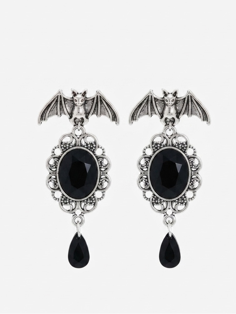 Silver Bat Drop Earrings